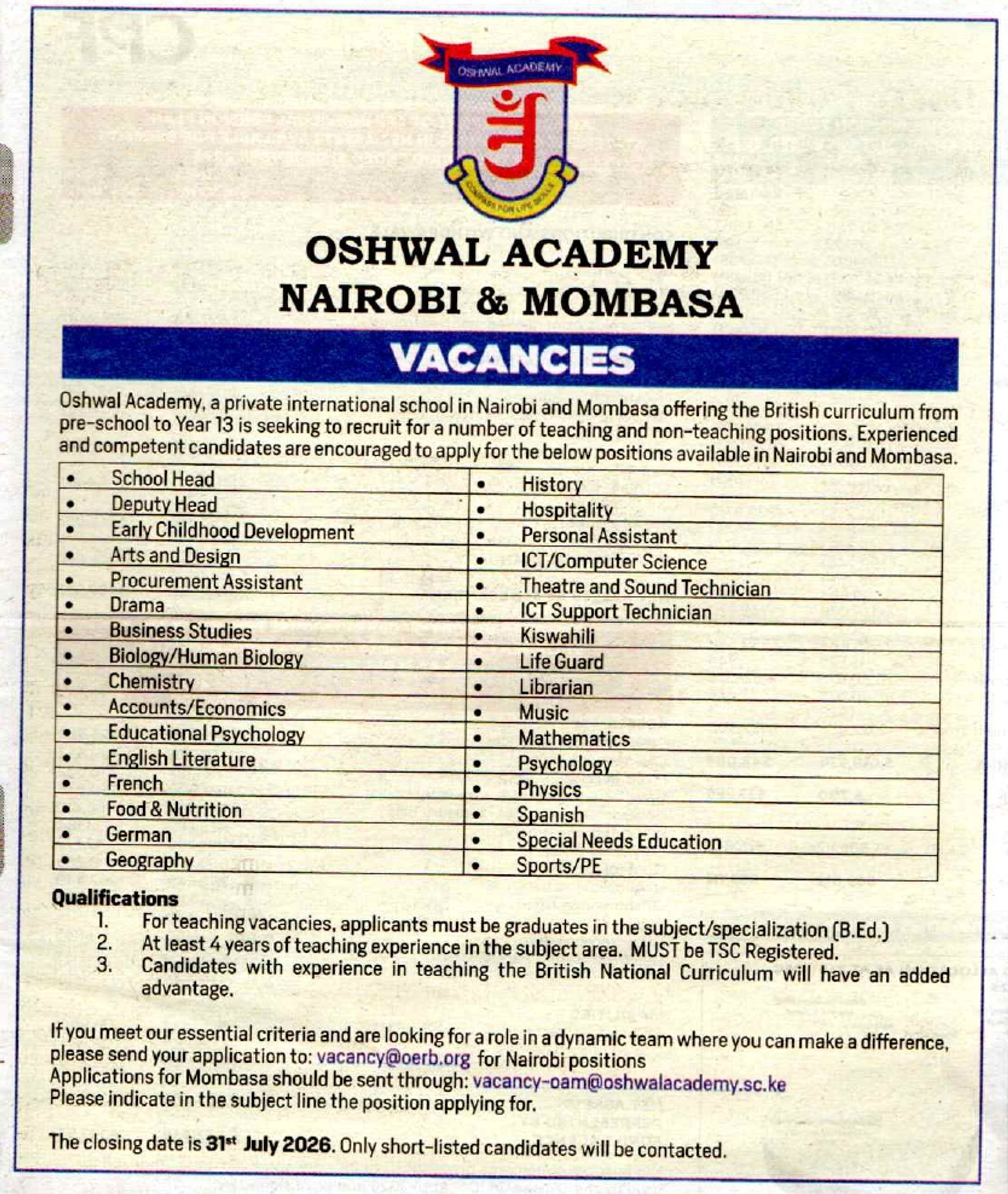 OSHWAL ACADEMY (NAIROBI & MOMBASA)