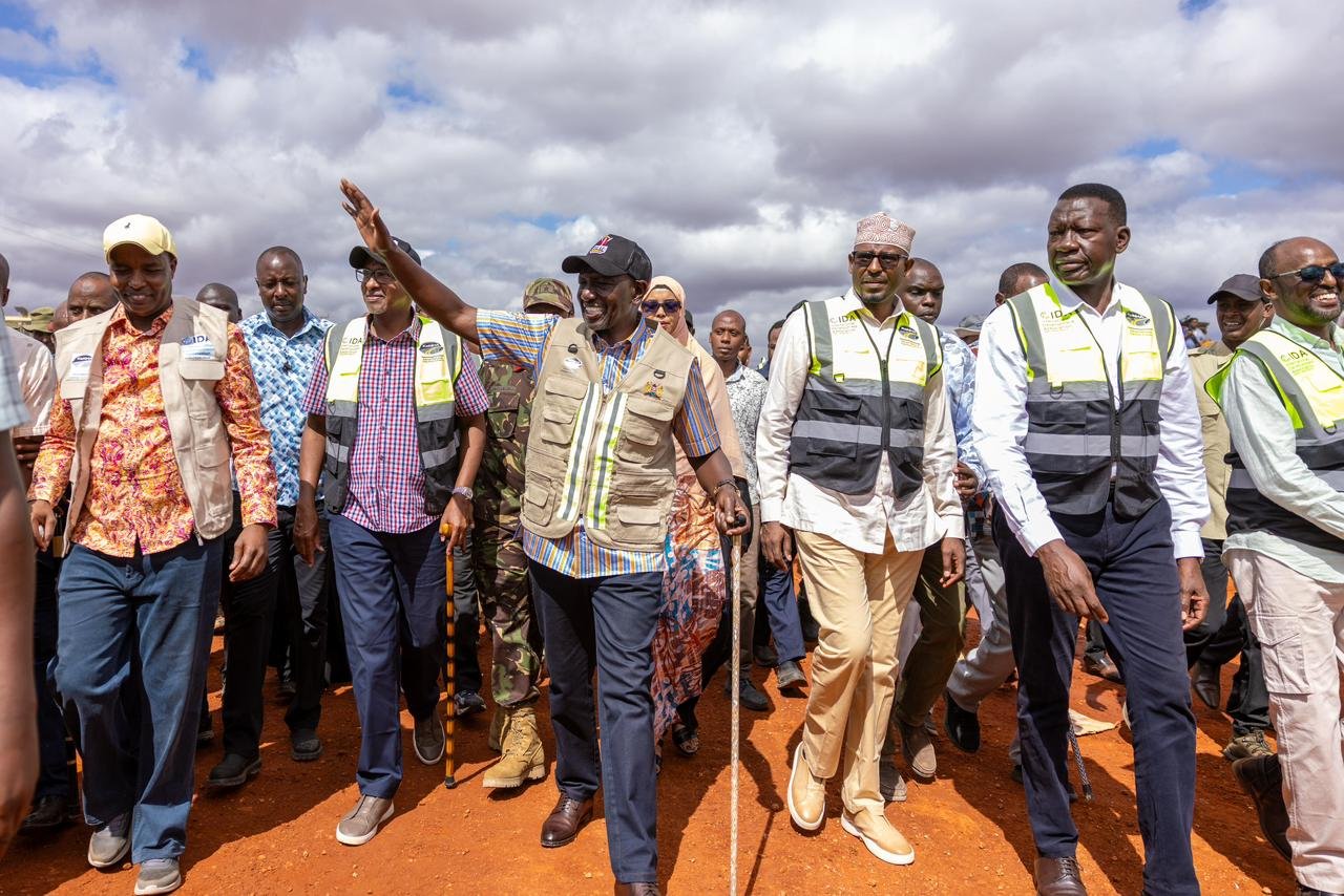 President William Ruto during an inspection tour of the 64 kilometre Tarbaj-Kotulo section in Wajir county on June 2