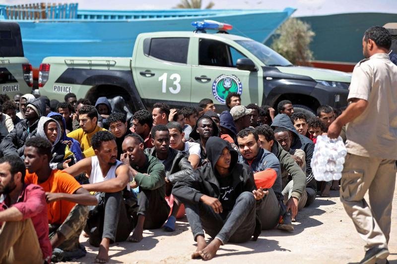 Migrants detained by Libyan authorities being held ahead of their deportation at a detention centre in Surman, about 67 kilometres west of Tripoli.