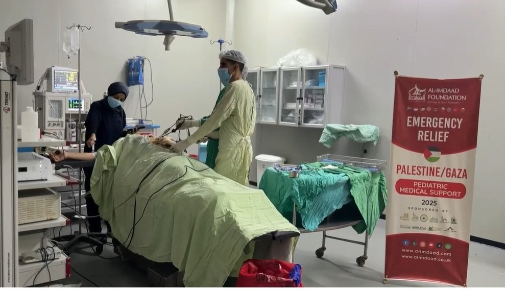 Surgeons operating on a child at the Sahaba Hospital in Gaza in an operation facilitated by Al Imdad Foundation and funded by Kenyan donors through the Voice For Palestine initiative