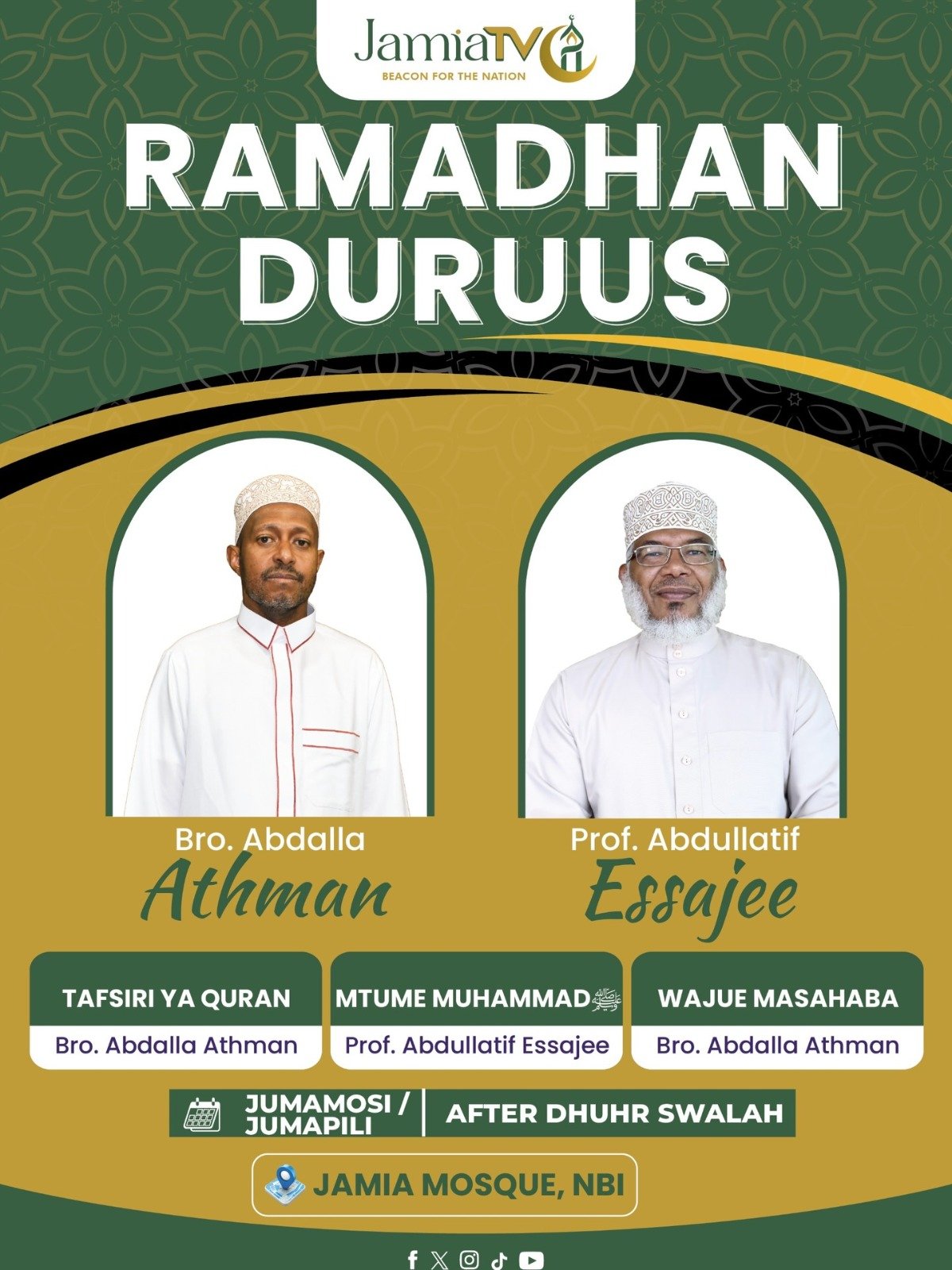 Ramadhan Duruus – Jamia TV Lecture Series (Weekends)