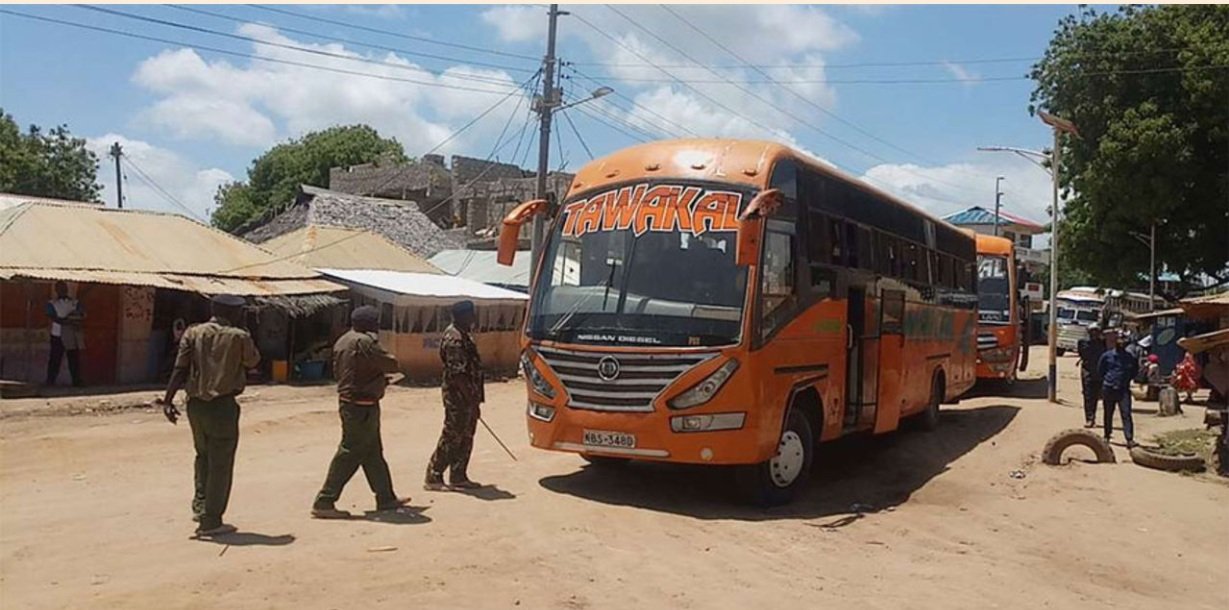A Tawakal bus at a police check point