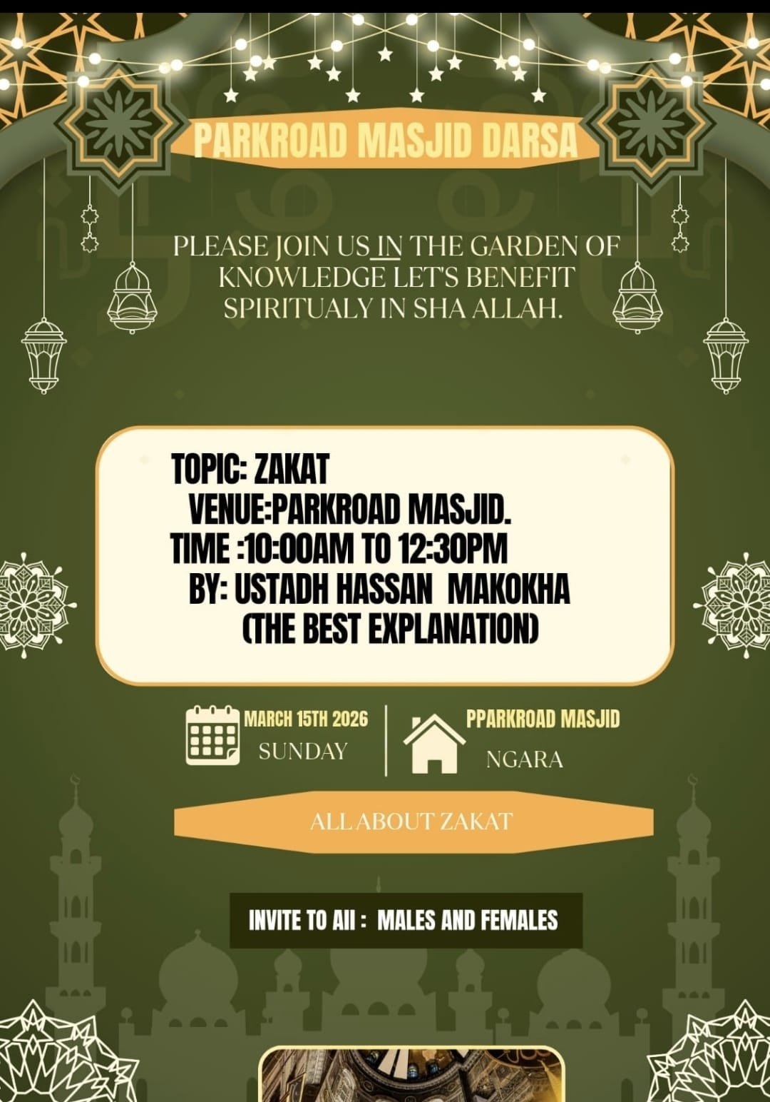 Parkroad Masjid Darsa – Special Session on Zakat