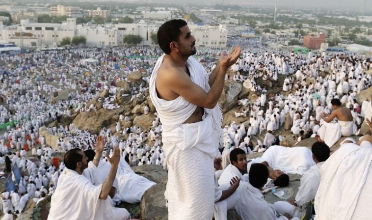 Pilgrims making supplications on Mount Arafah