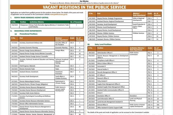 Vacant positions in the Public Service