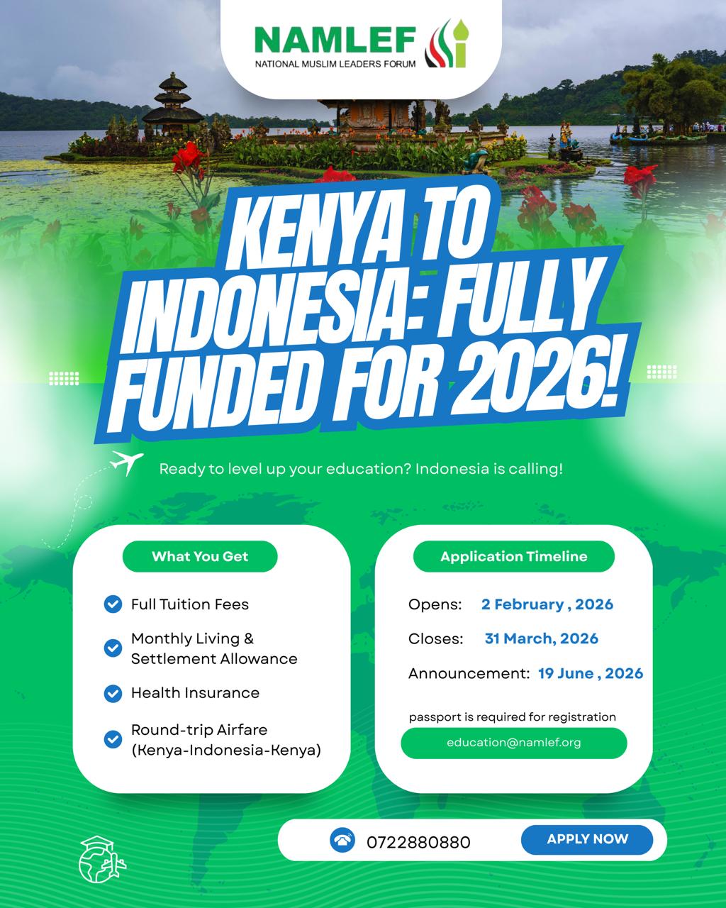 NAMLEF announces fully funded Indonesia scholarship programme