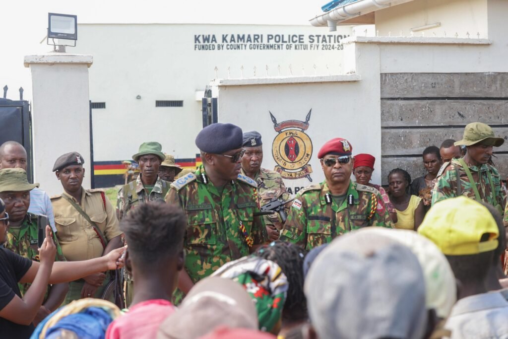 The Deputy Inspector General of the Kenya Police Service, Eliud Lagat leads security assessment in Tseikuru after the attacks.
