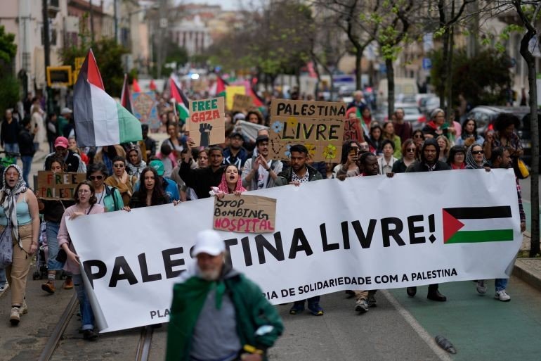 Demonstrations in the Portuguese capital Lisbon calling for Freedom for Palestine and an end to the Israeli genocide