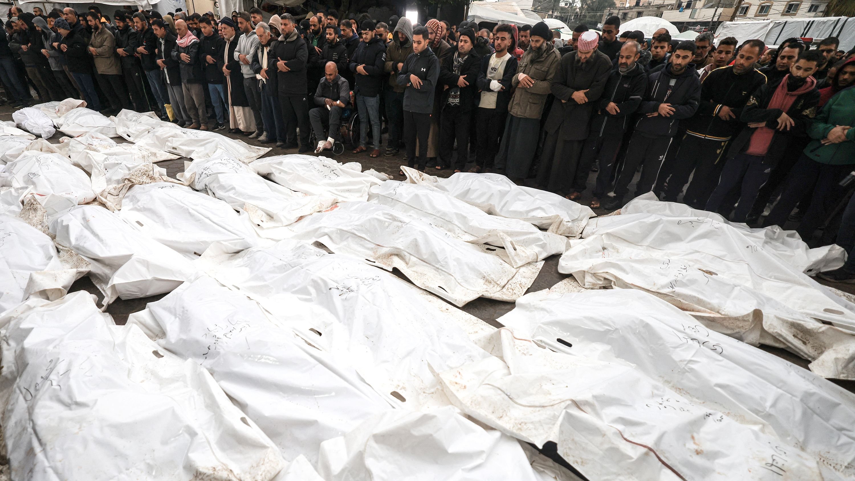 Palestinians perform funeral prayer for the victims of the Israeli bombardment in Gaza