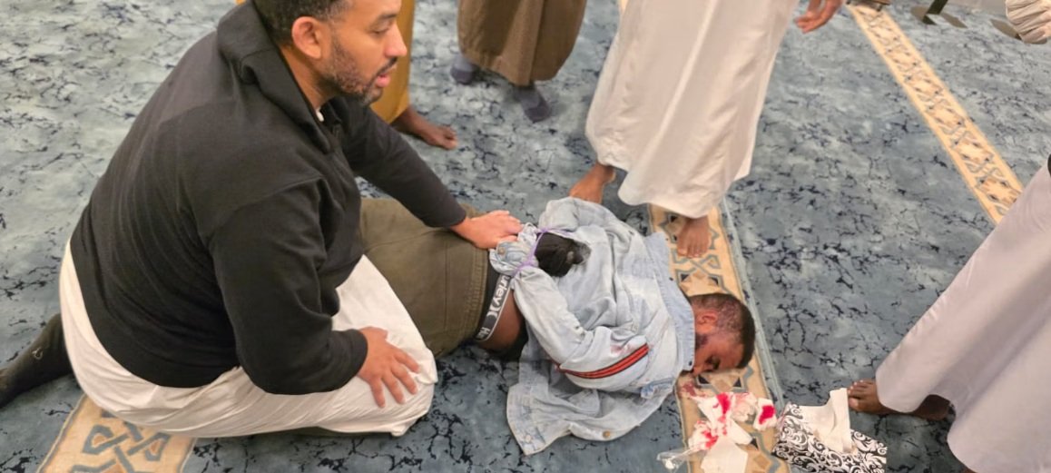 Worshippers subdue the attacker after the shocking stabbing  incident