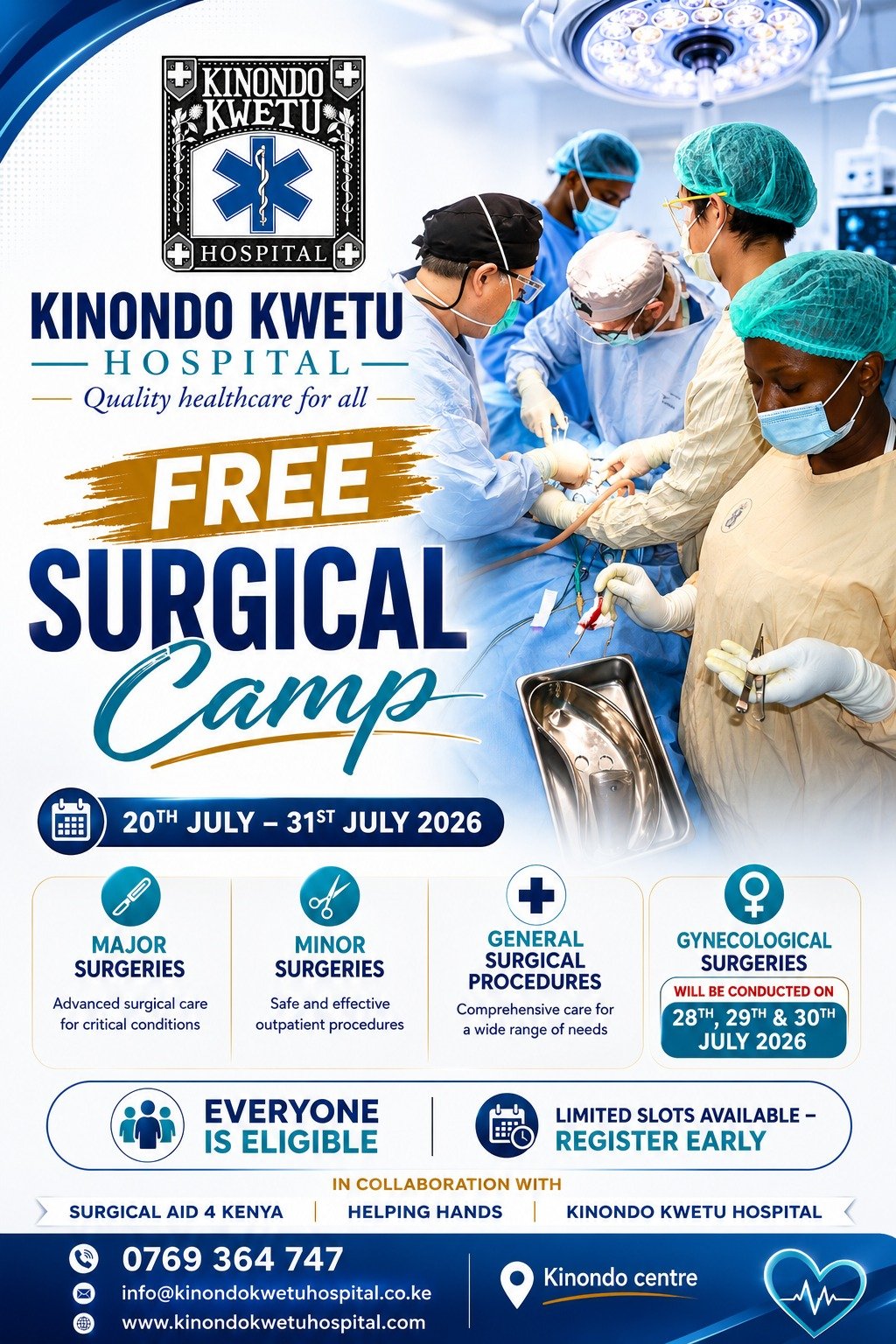 Free Surgical Camp Opens 20th-31st July
