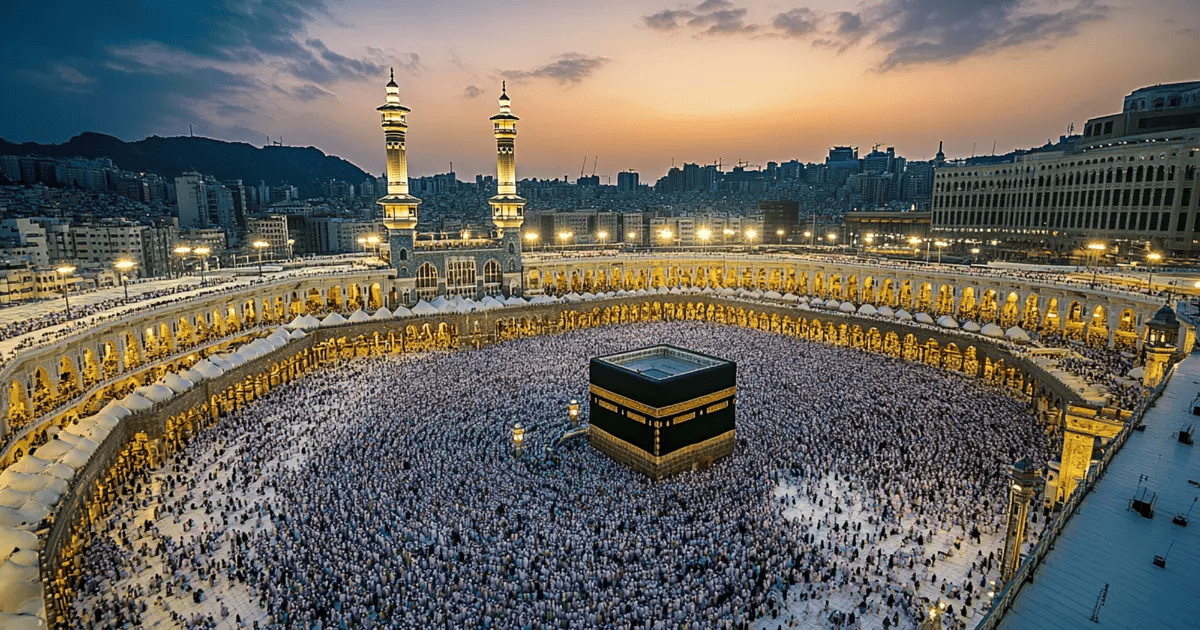 Pilgrims at the grand mosque in Makkah, Saudi Arabia