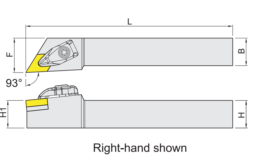 External turning holders for DN.. (DNMG) inserts dimension diagram