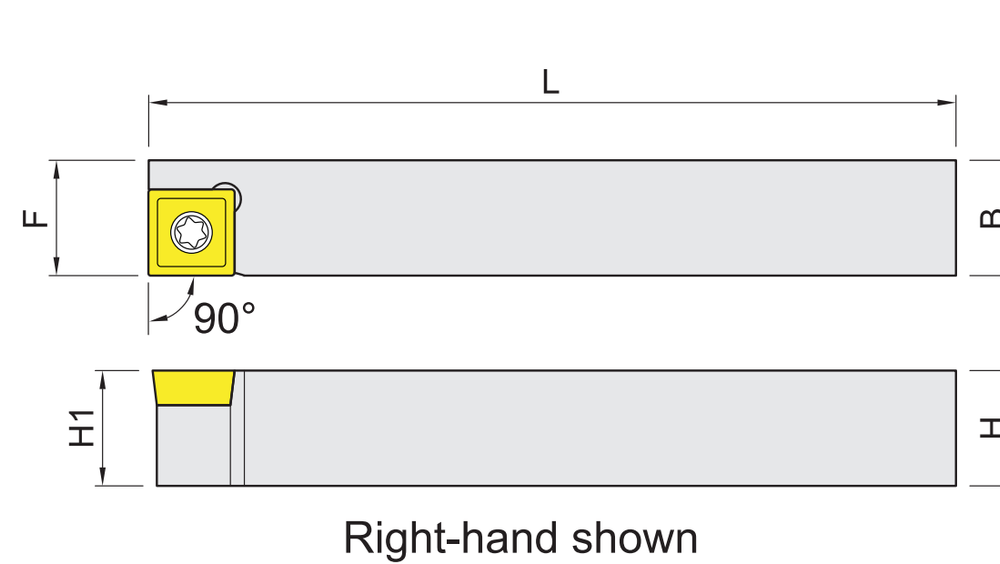External turning holders for SC.. (SCMT) inserts dimension diagram