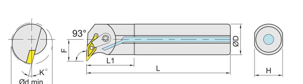 Boring bars for VN.. (VNMG) inserts dimension diagram