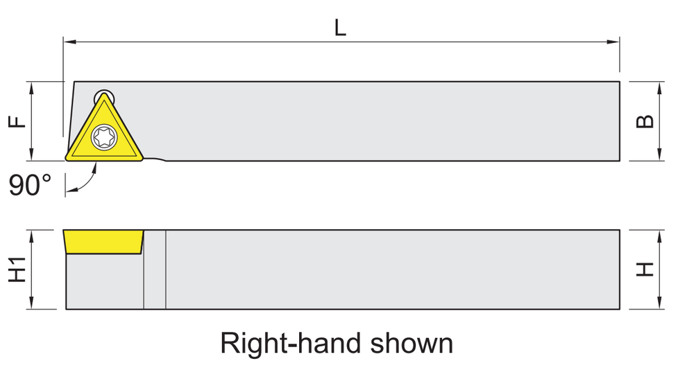 External turning holders for TC../TP.. (TCMT/TPMT) inserts dimension diagram
