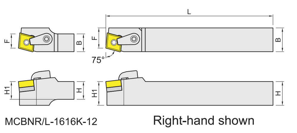 External turning holders for CN.. (CNMG) inserts dimension diagram