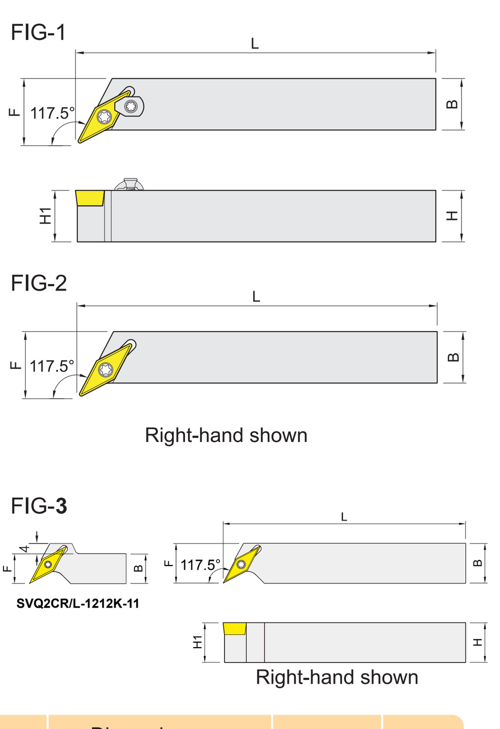 External turning holders for VB../VC.. (VBMT/VCMT) inserts dimension diagram