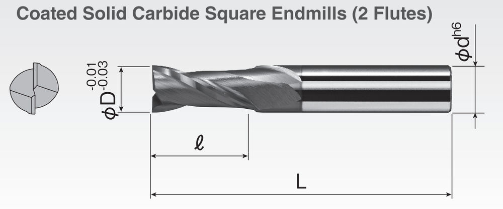 Carbide Square End Mills (2F) SED2A-2
