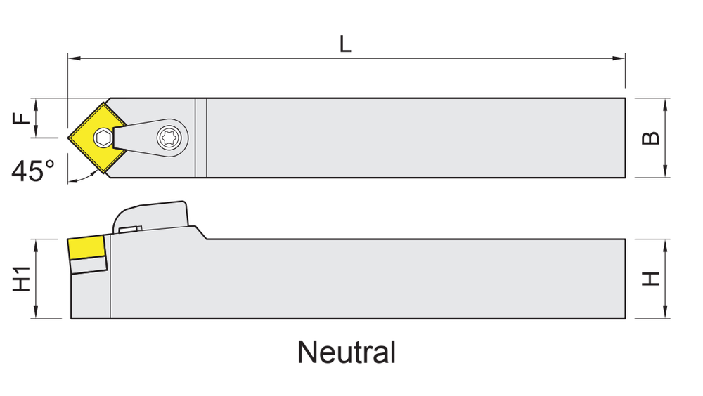 External turning holders for SN.. (SNMG) inserts dimension diagram