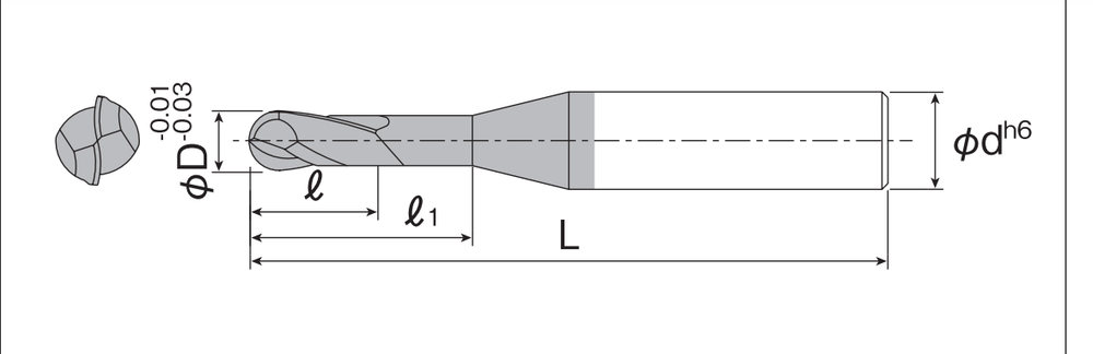 Carbide Ball End Mills (2F) SBD2L-1