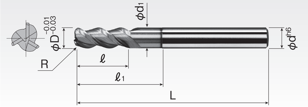 Aluminum Long-Neck Corner-Radius End Mills (3F) SAE3LD-R