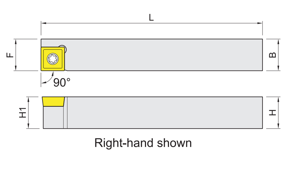 External turning holders for SC.. (SCMT) inserts dimension diagram