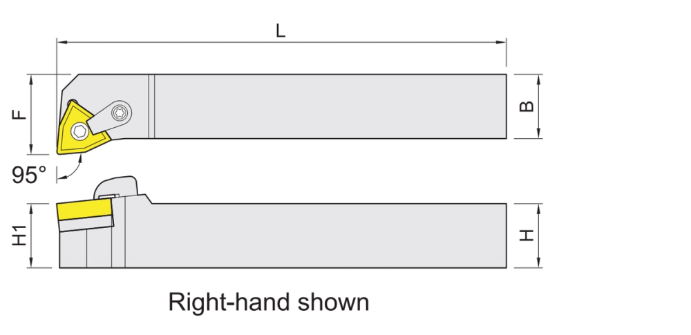 External turning holders for WN.. (WNMG) inserts dimension diagram