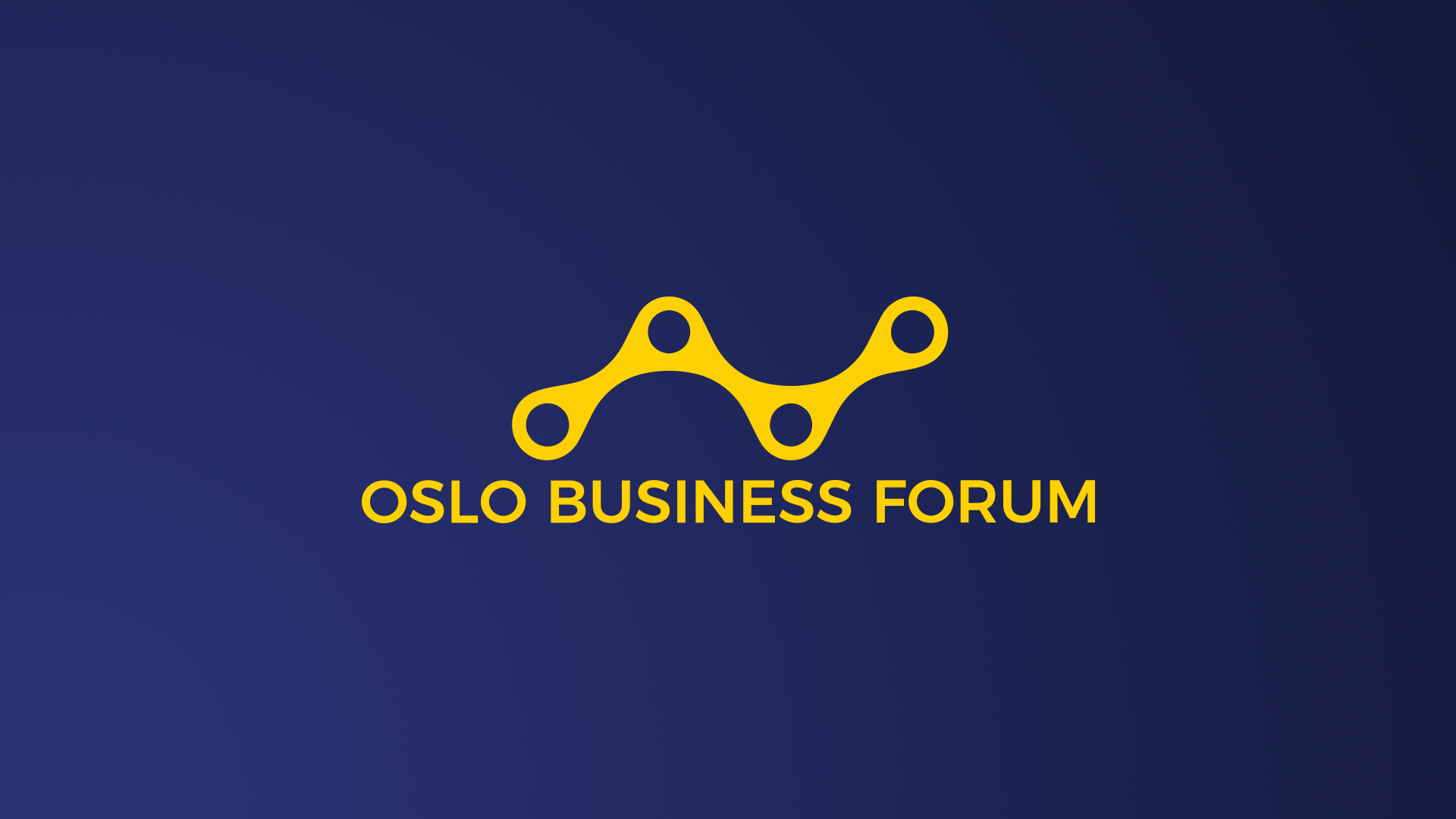 Logo for Oslo Business Forum med et gult, bølget kjede over teksten "OSLO BUSINESS FORUM" på en mørkeblå bakgrunn.