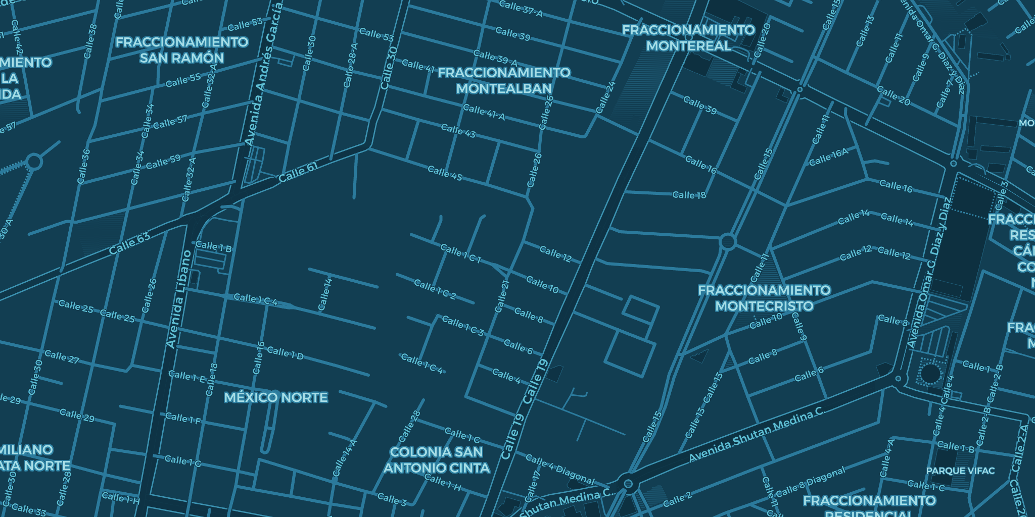 Mapa de la zona de Residencial Montecristo, Mérida, con la ubicación de Ōpalo