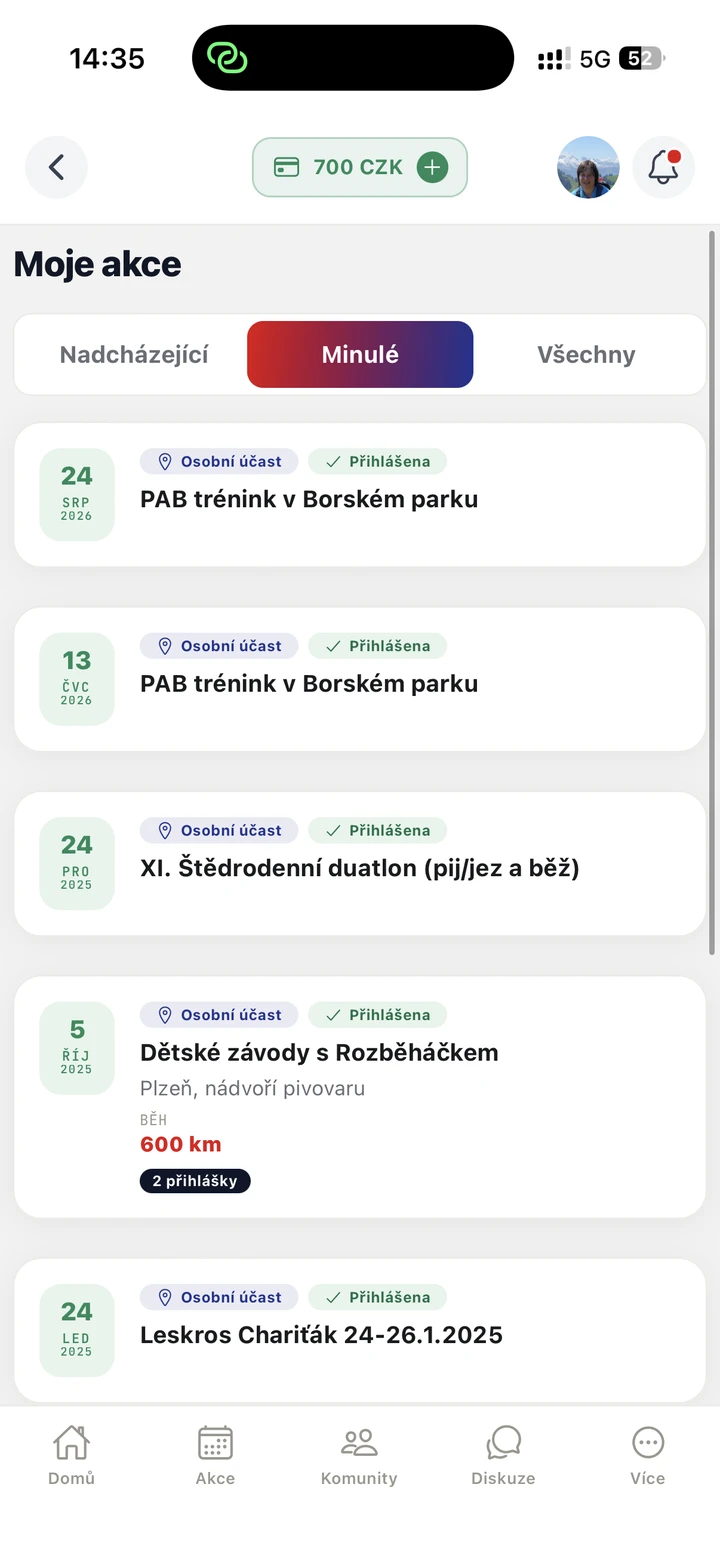 Přehled minulých akcí v aplikaci Rozběháme Česko