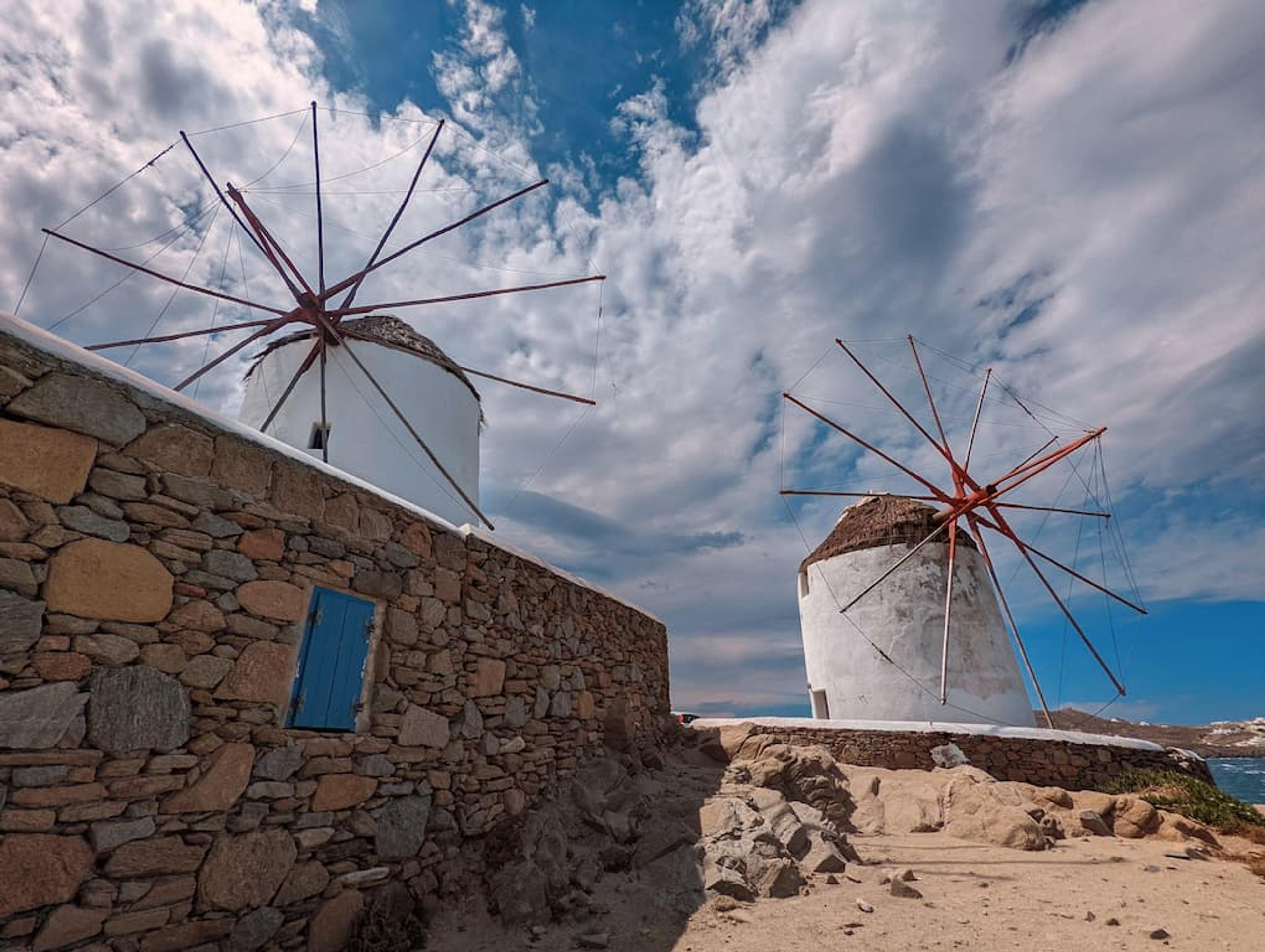 windmills overlooking mykonos