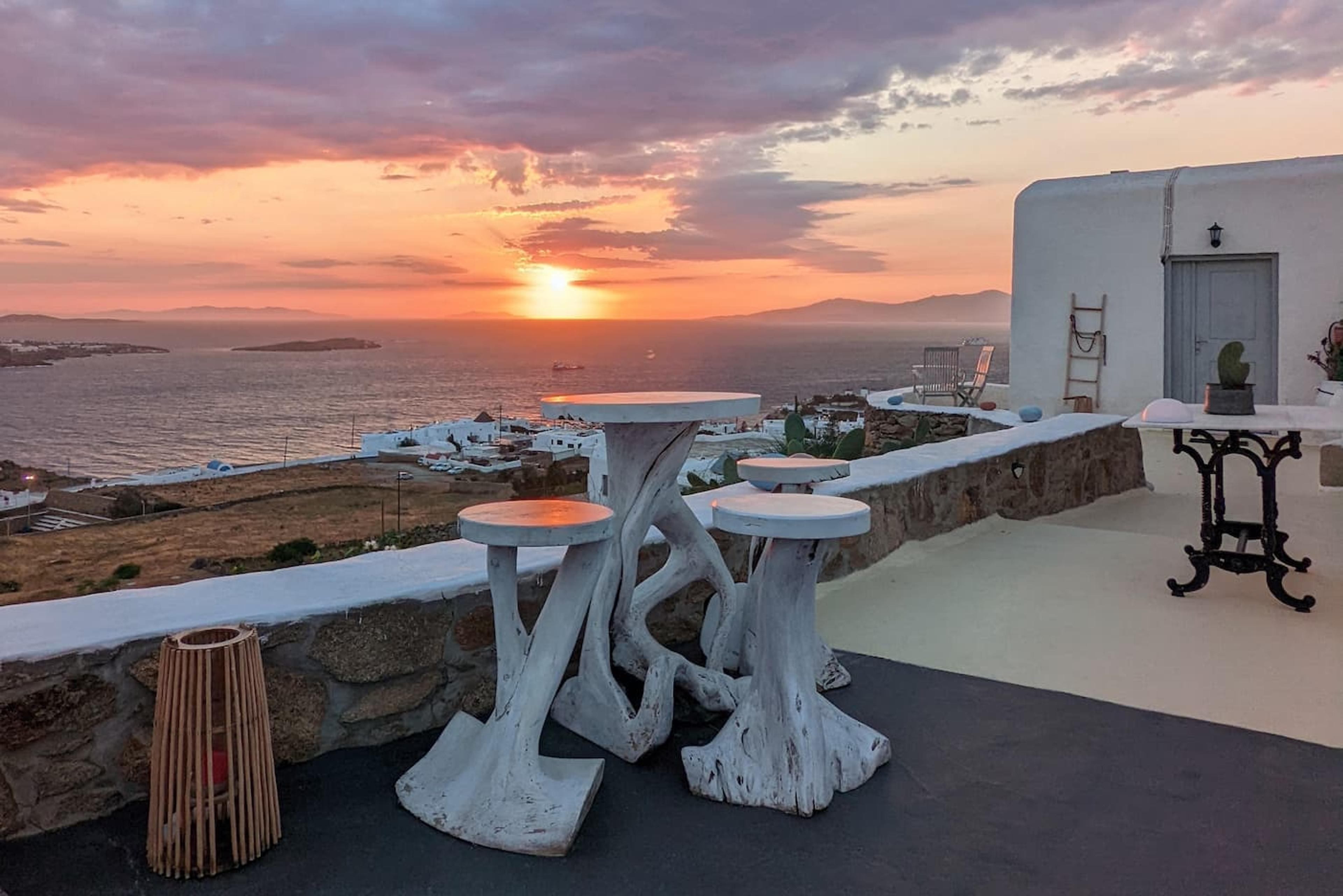 sunset over Mykonos town