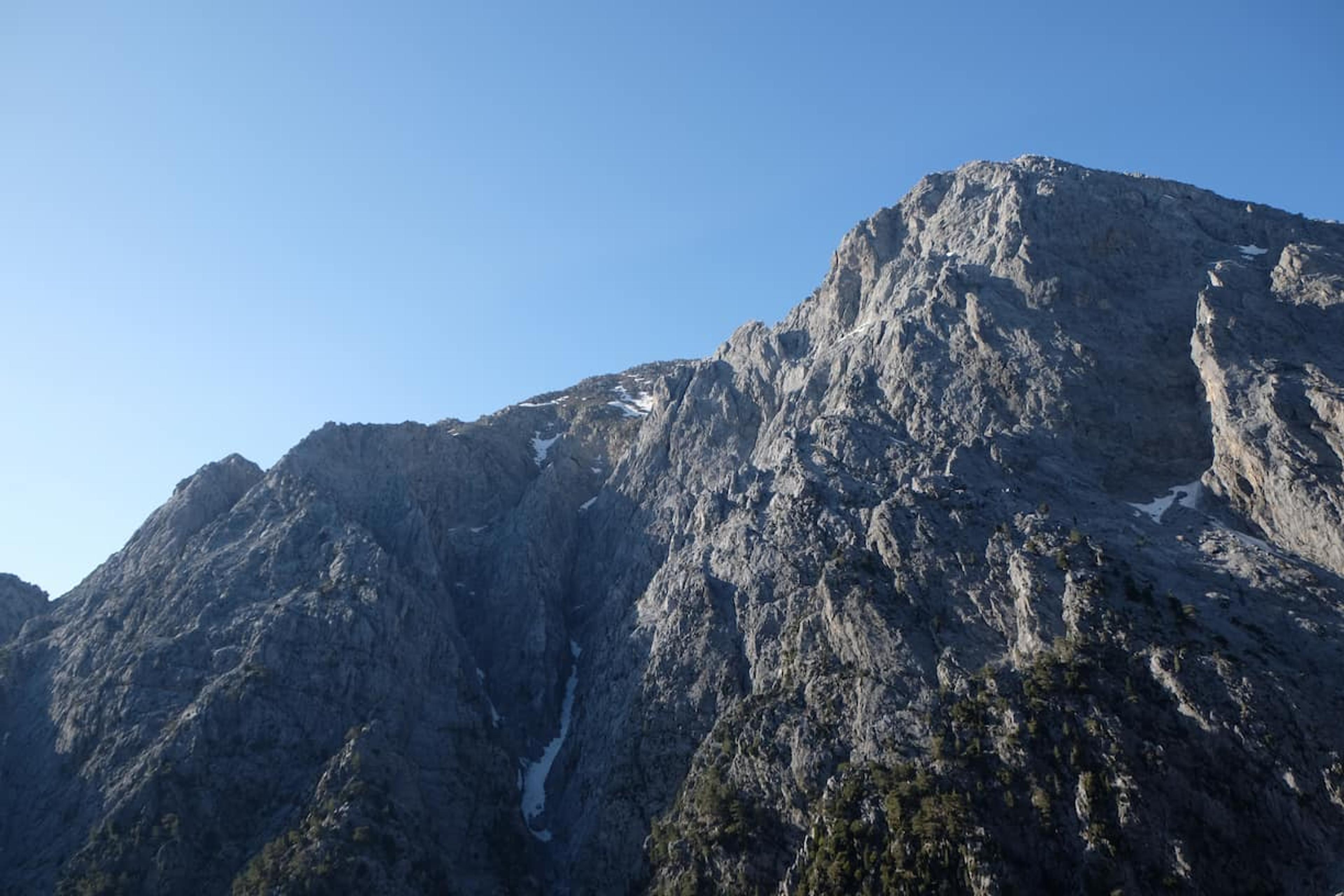 view of nearby peak at the start of the hike