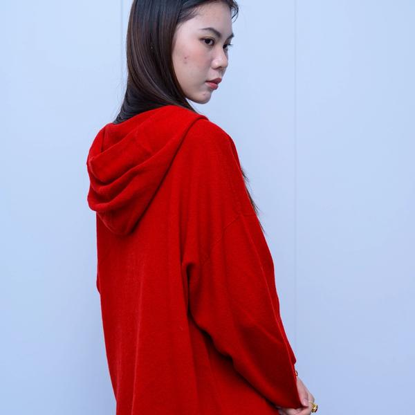 s029Bright Red Oversized Hooded Knit Sweater 5