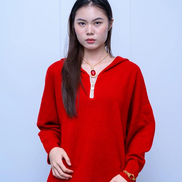 s029Bright Red Oversized Hooded Knit Sweater 4