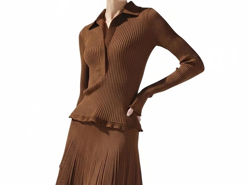 s093Caramel Vertical Rib Knit Set