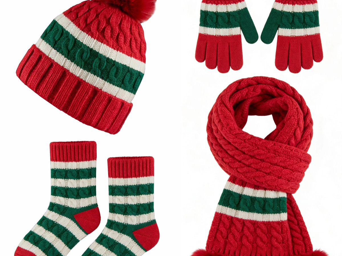 Christmas Stripe Cable Knit 4-Piece Winter Set