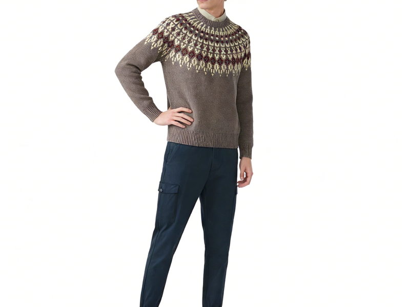 m007Mountain Fair Isle Intarsia Knit Sweater