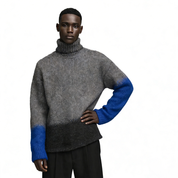 m018Grey-Blue Gradient Turtleneck Knit Sweater 3