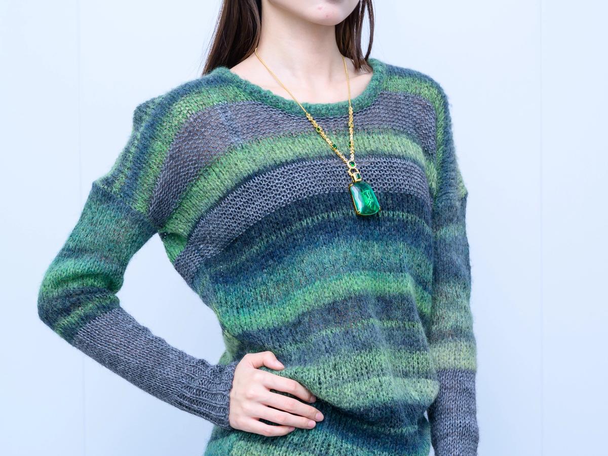 s037Forest Gradient Stripe Crew Neck Knit Sweater