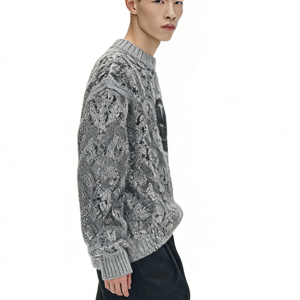 m013Python Pattern Dark Mask Jacquard Crewneck Sweater 3