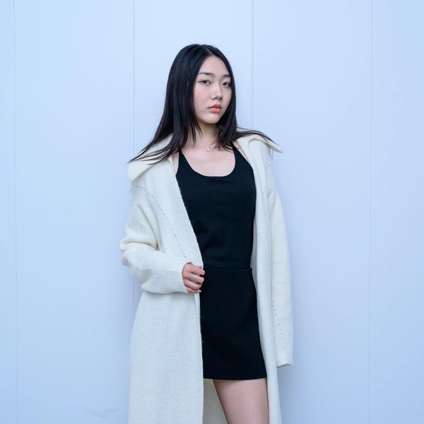 s036Cream White Textured Lapel Longline Knit Cardigan 2