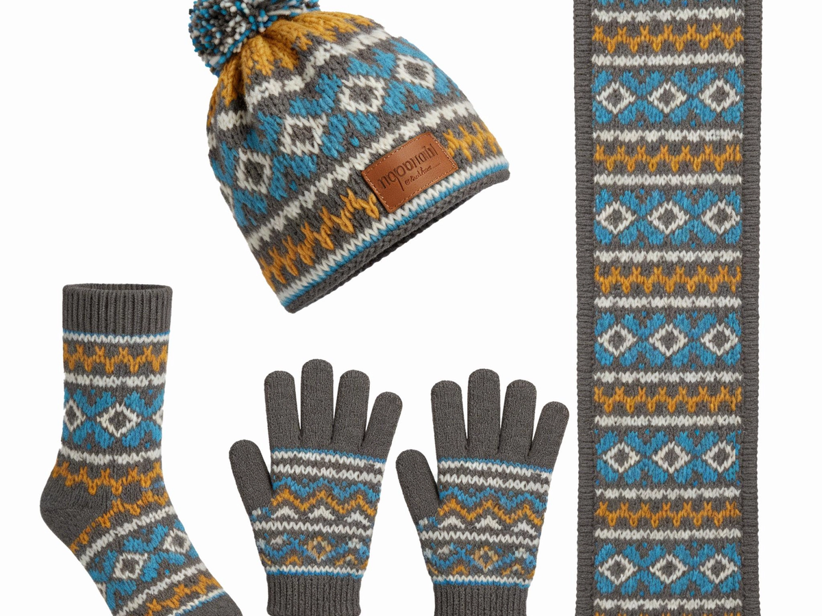 Geometric Fair Isle Knit 4-Piece Winter Set