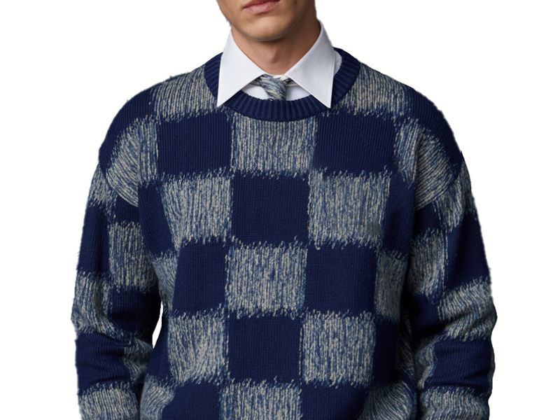 m001Sea Mist Checkerboard Knit Sweater