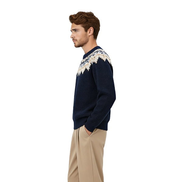 m017Navy Winter Fair Isle Jacquard Crewneck Sweater 3