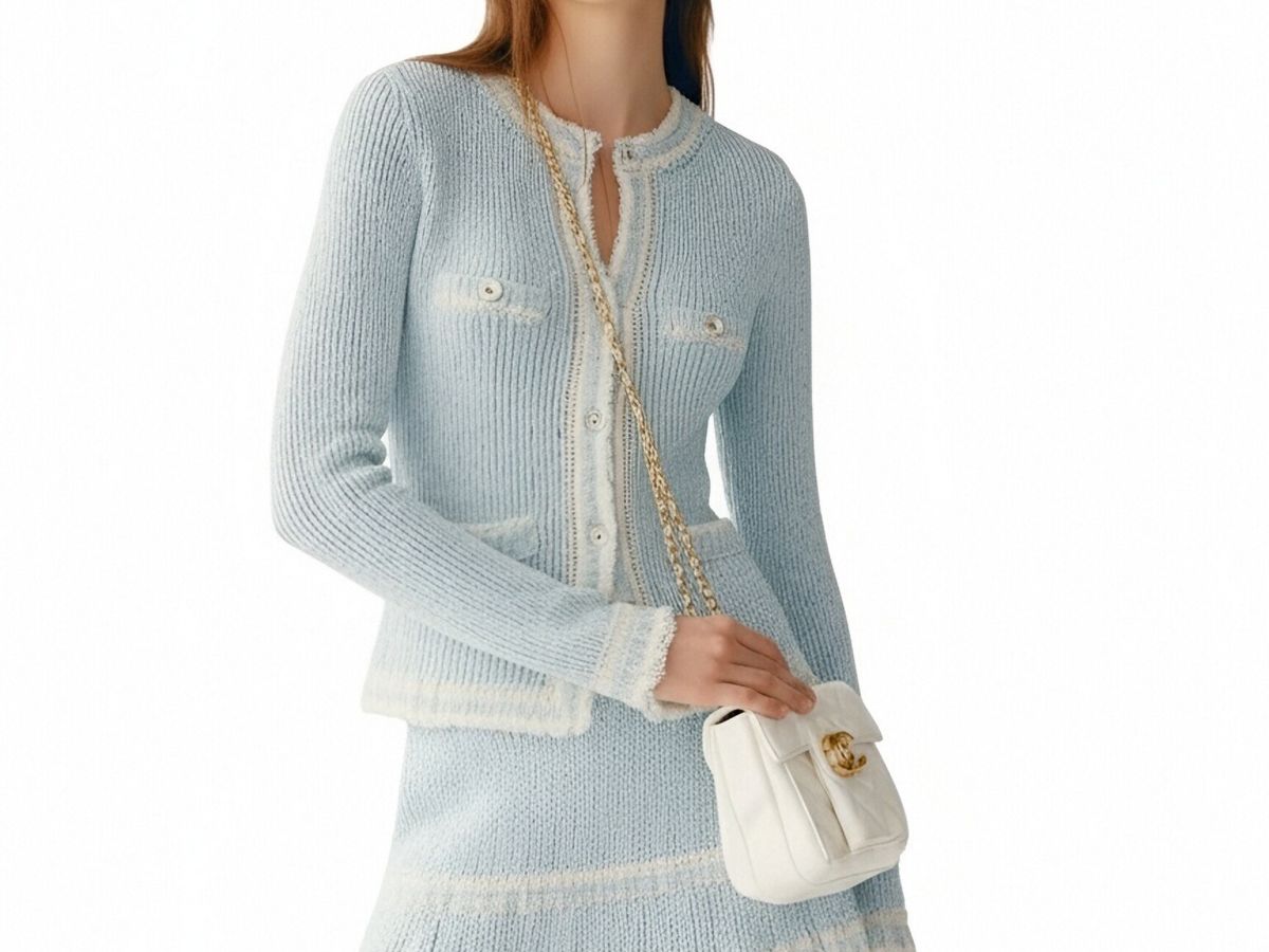 s089Light Blue Tweed-Style Knit Set