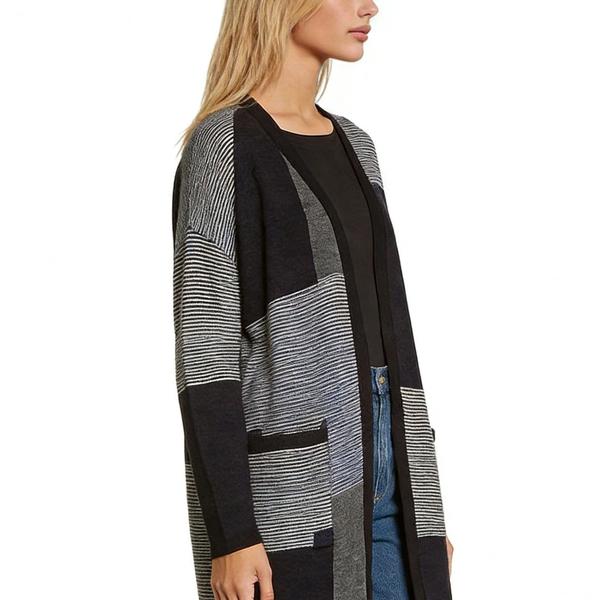 s115Black & Grey Stripe Patchwork Cardigan 2