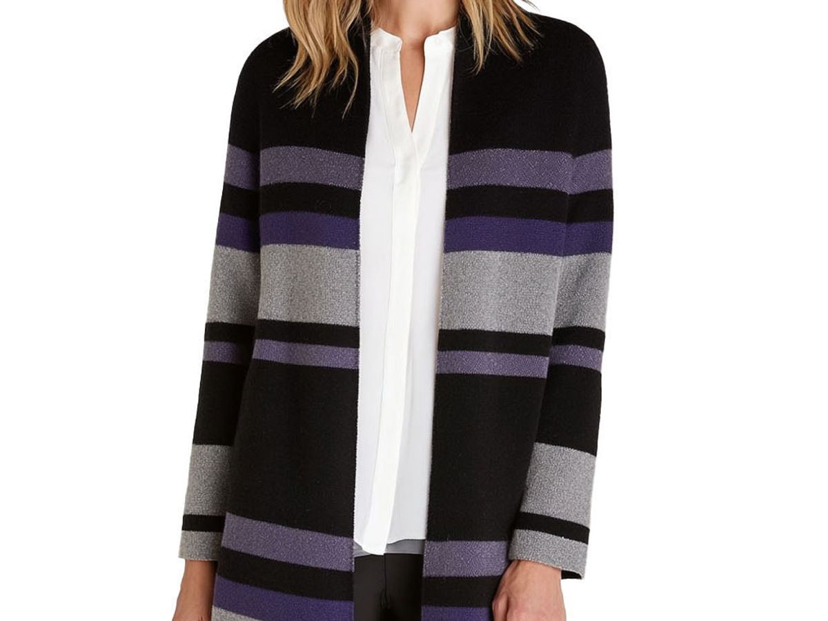 Purple Stripe Open Cardigan Coat