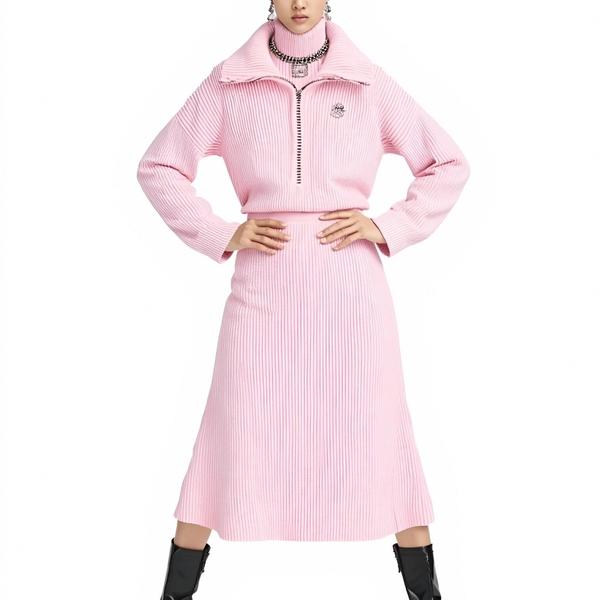 s076Sakura Pink Ribbed Half-Zip Knit Set 3